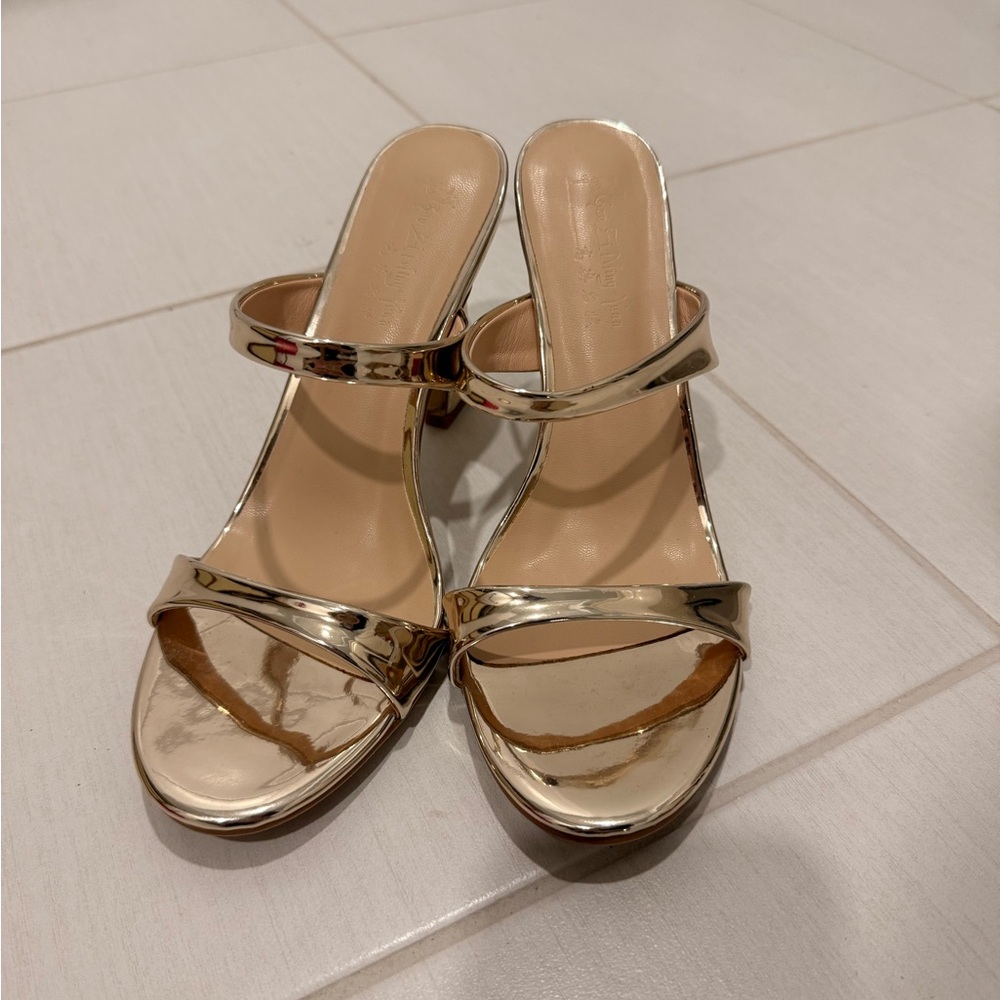 Women's Metallic Gold Strappy Heeled Sandals